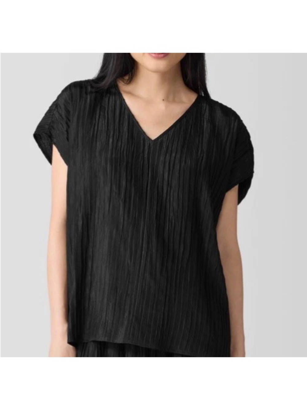 NWT EILEEN FISHER Silk Black jacquard Box Top with subtle sheen runs large Med - Picture 4 of 11